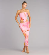 Bloom Babe Abstract Floral Mesh Maxi Skirt